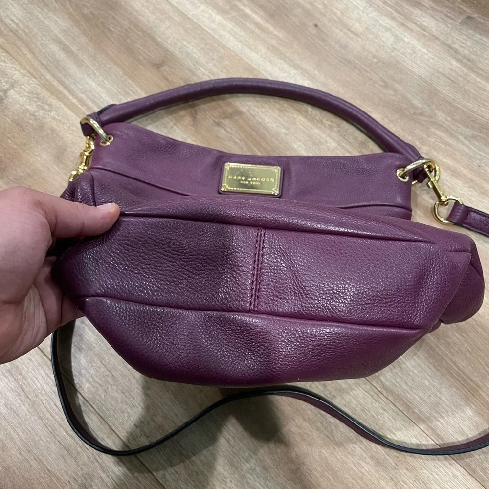 Marc Jacobs Satchel Grained Hobo Purse Bag Crossbody Shoulder Purple Leather - Picture 5 of 7
